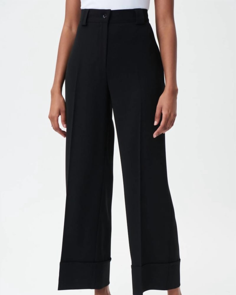 Front of a model wearing a size 14 Twill Wide Leg Pants In Black in Black by Joseph Ribkoff. | dia_product_style_image_id:356220